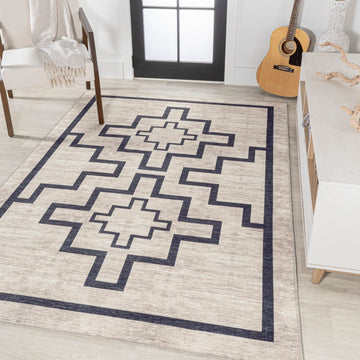 Ashkii Minimalist Medallion Machine-washable Area Rug